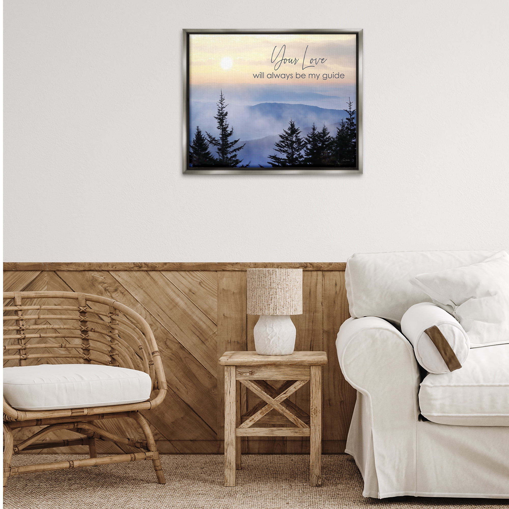 Stupell Industries Love Will Be My Guide Landscape Painting Gray Floater Framed Art Print Wall Art, 31 x 25
