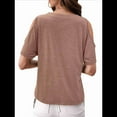 thumbnail image 3 of Blusas con Hombros Descubiertos para Mujer, Grandes, Cuello en V, Corta, Ropa de Verano, Túnicas con Botones, Color Caqui, S, 3 of 7