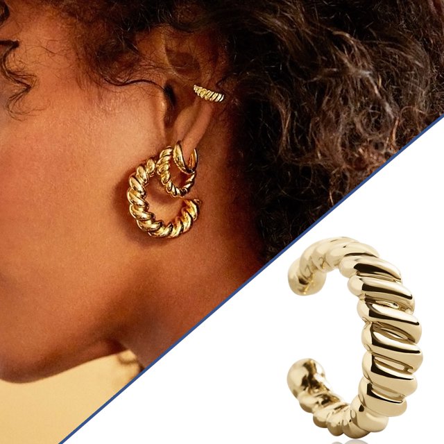 Pendientes de Mujer Hot6sl con Anillo Roscado y Clip Chapado En Oro Vintage