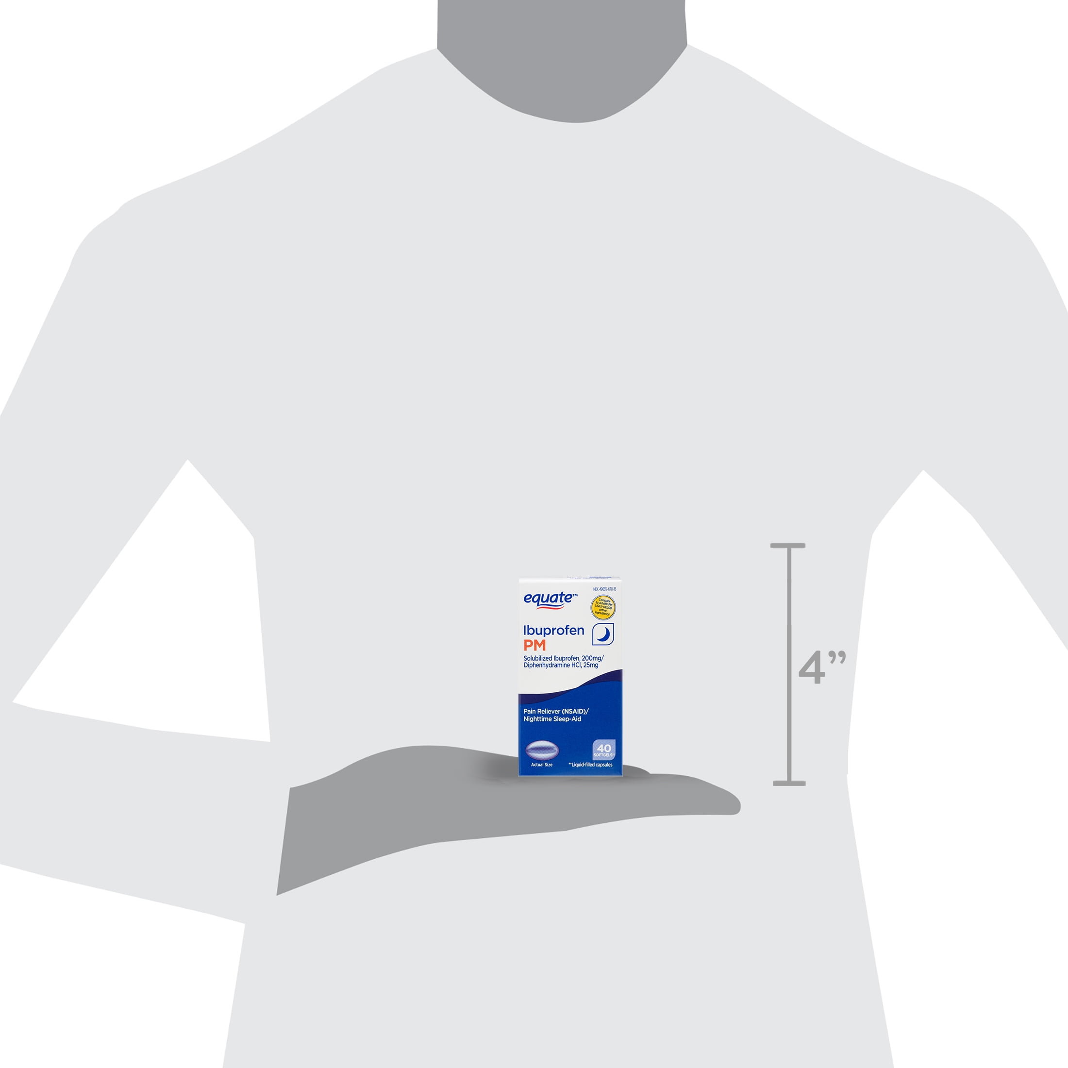 Equate Ibuprofen PM Softgels, Solubilized Ibuprofen 200mg, Diphenhydramine HCI 25 mg, 40 Count
