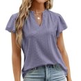 thumbnail image 1 of Camiseta de manga corta plisada de Jacquard para mujer, Tops básicos de viaje de verano con cuello en V, camisetas informales ajustadas de Color sólido para mujer, 1 of 4