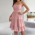 thumbnail image 5 of Summer Dresses for Women Women's Sleeveless Square Neck Tiered Ruffle Smocked Waist Casual Summer Dress Spaghetti Strap Sleeveless Mini Solid Pink XXL, 5 of 7