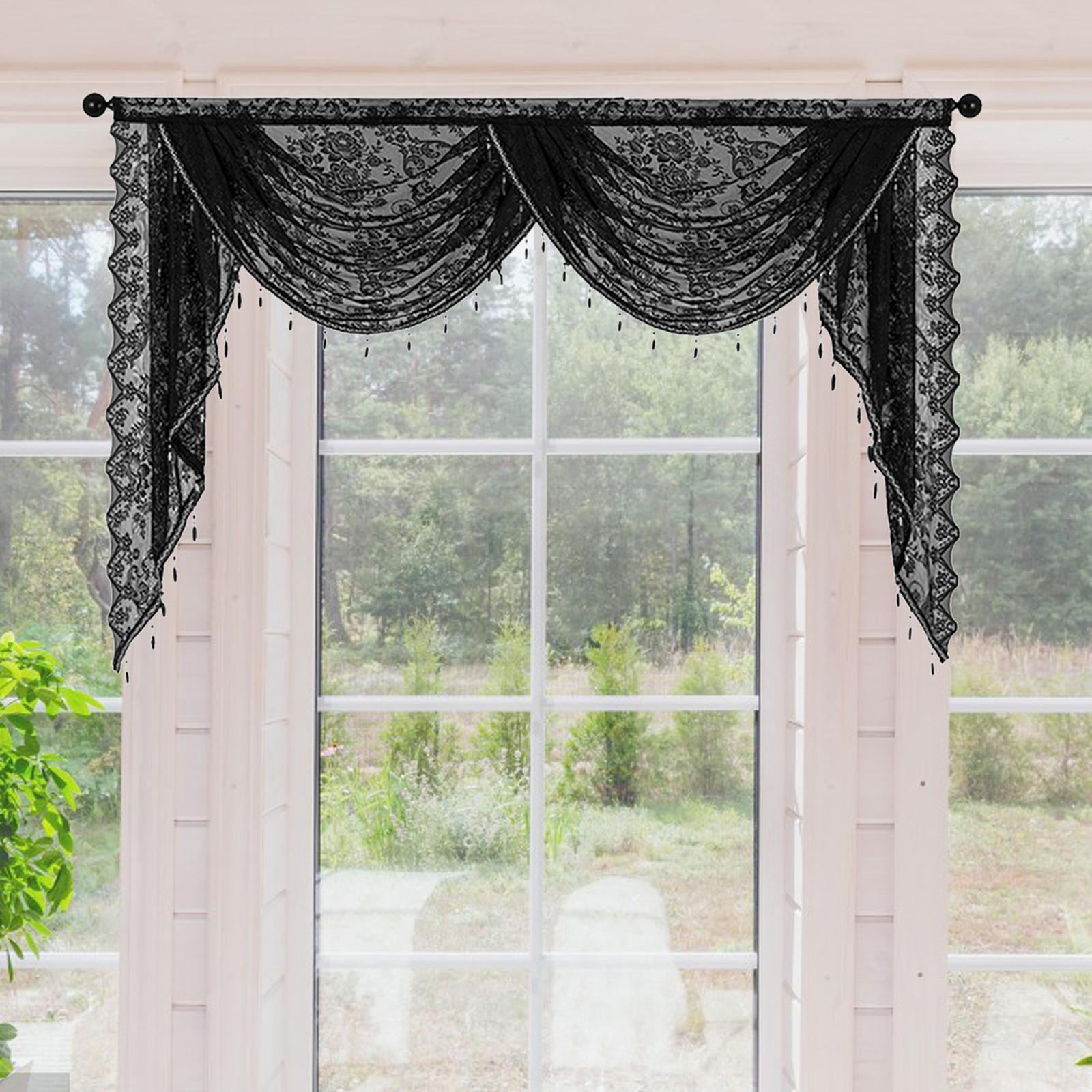Fancyes Waterfall Window Valance Vintage Design Breathable Elegant Romantic with Bead Tassels Swag Valance for Cafe Curtains Bathroom Width 150cm