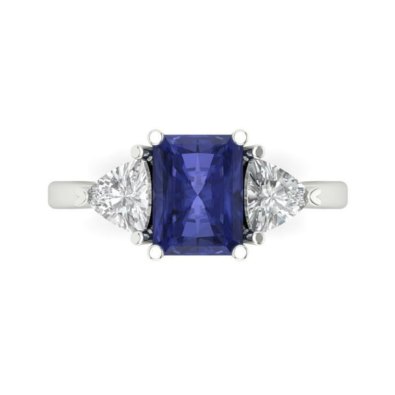 Three-Stone Engagement Ring for Women - 2.82ct Simulated Tanzanite in 18K White Gold Promise Ring