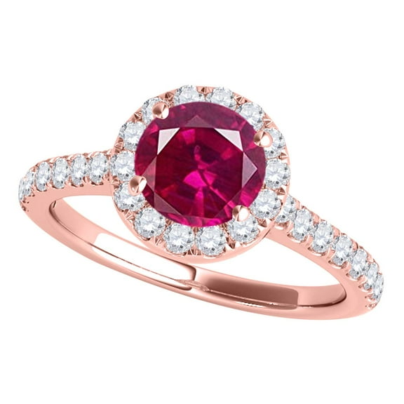 Mauli Jewels Rings for Women 1.10 Carat Diamond And Created Ruby Ring 4-prong 14k Rose Gold