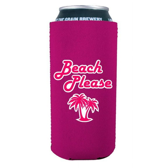 Beach Please 16 oz. Can Coolie (Magenta)