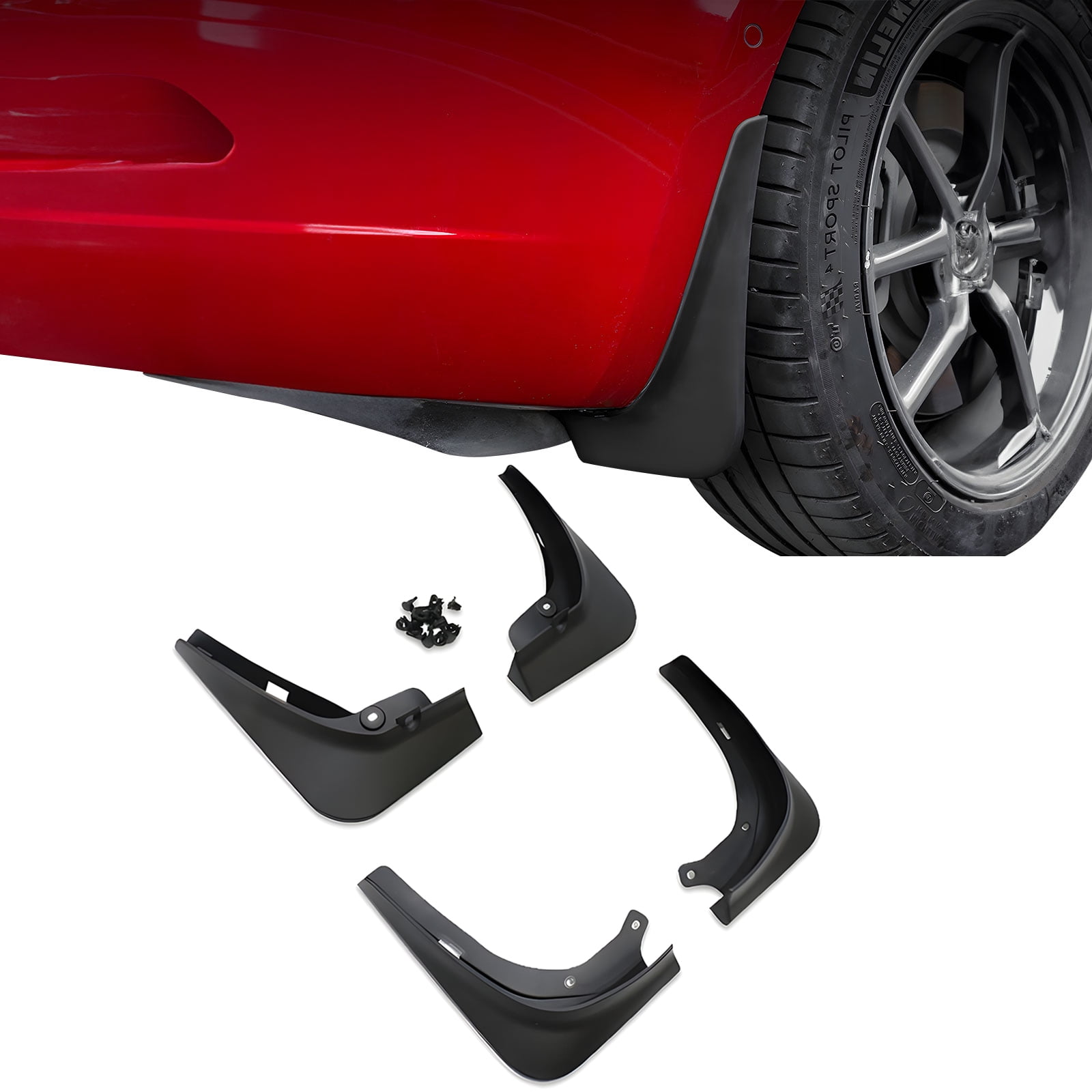 Ikon Motorsports Splash Guard Compatible With 2017-2023 Tesla Model 3, Matte Black PP Mud Flaps Front & Rear Splash Guards Fender Kit Protection Bodykits 4PCS