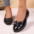 thumbnail image 2 of Rokment Glitter Bow Wedges Ballet Flat Dress Shoes for Women Ladies Bride Wedding Spring Fall Leather Bowknot Round Toe Low Heel Ballerina Walking Loafers Black Size 6, 2 of 9