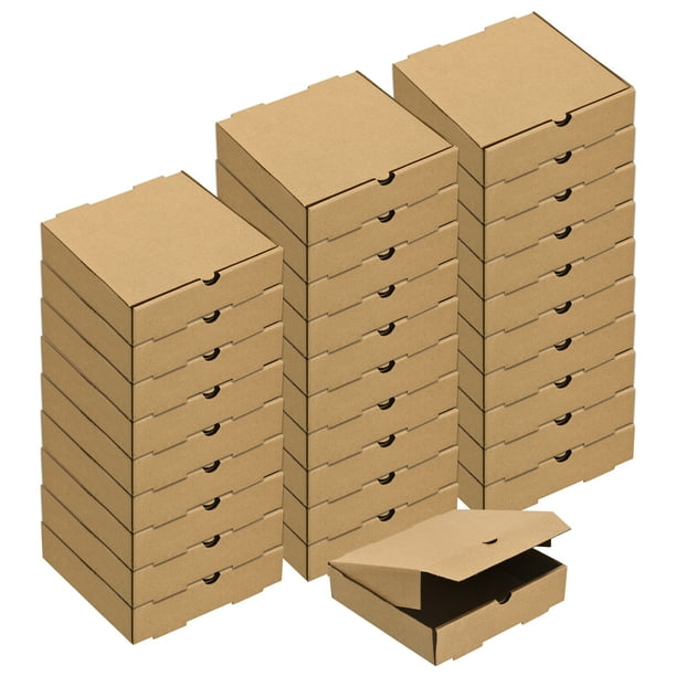 Caja de pizza, 50 piezas de 6 x 6 pulgadas, cajas mini de pizza de papel de cuero, para fiesta de pastel, galletas y pizza (marrón)