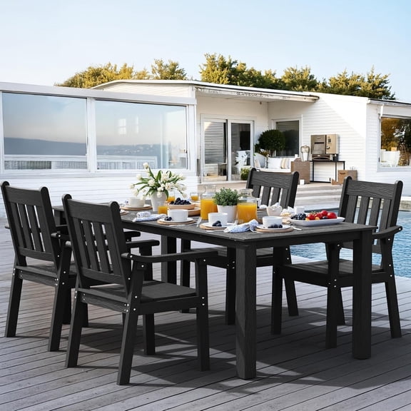 WINSOON 5-Piece HIPS All Weather Outdoor Patio Dining Sets with Umbrella Hole& Aluminum Frame,1-Table 4-Chairs