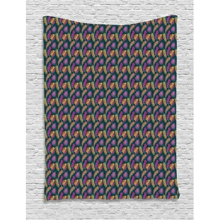 Tropical Tapestry Graphic Exotic Flora Pattern Of Jungle Foliage Leaves Silhouette Wall Hanging For Bedroom Living Room Dorm Decor 40w X 60l