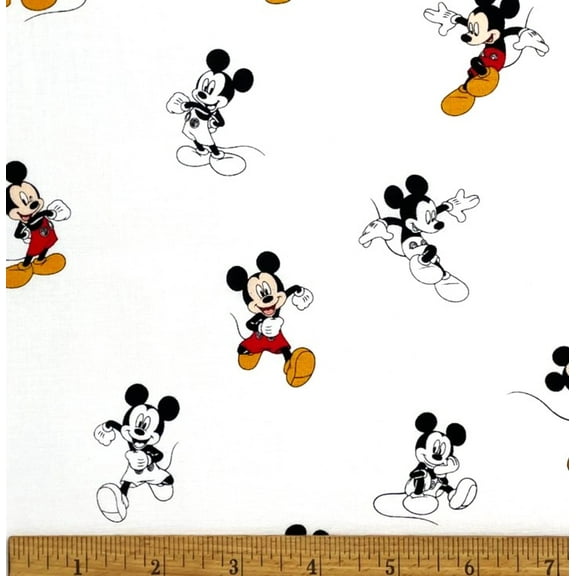 1 Yard - Disney Mickey Mouse in Action on White Cotton Fabric (Great for Quilting, Sewing, Craft Projects, Throw Pillows & More) 1 Yard X 44" Wide