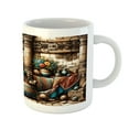 thumbnail image 3 of Ambesonne Rustic Ceramic Coffee Mug, Grunge Ethnic Vases Objects, 11 oz, Pale Brown Teal Cinnamon, 3 of 4
