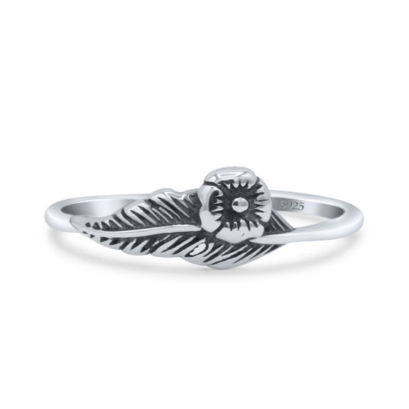 Dainty Leaf Flower Fashion Beautiful Oxidized Ring Band 925 Sterling Silver Size 4