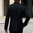 thumbnail image 5 of Men's Pea Coats Stand Collar Double Short Trench Coat Black XXXL, 5 of 5