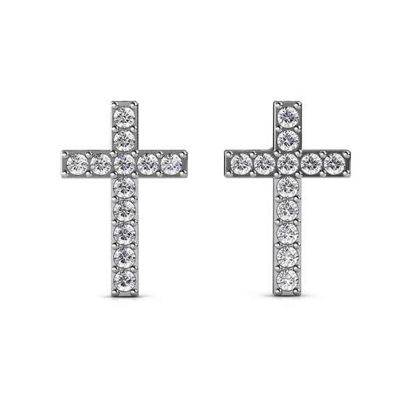Cate & Chloe Nayeli 18k White Gold Plated Cross Dainty Earrings for Women with Swarovski Crystals