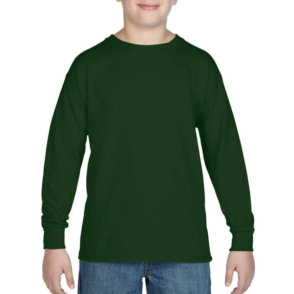 Gildan Youth Heavy Cotton Long Sleeve T-Shirt, XL, Forest Green