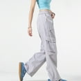 thumbnail image 5 of CYiJun Cargo Pants for Women Casual Drawstring Wide Leg Cargo Barrel Baggy Pants, 5 of 6