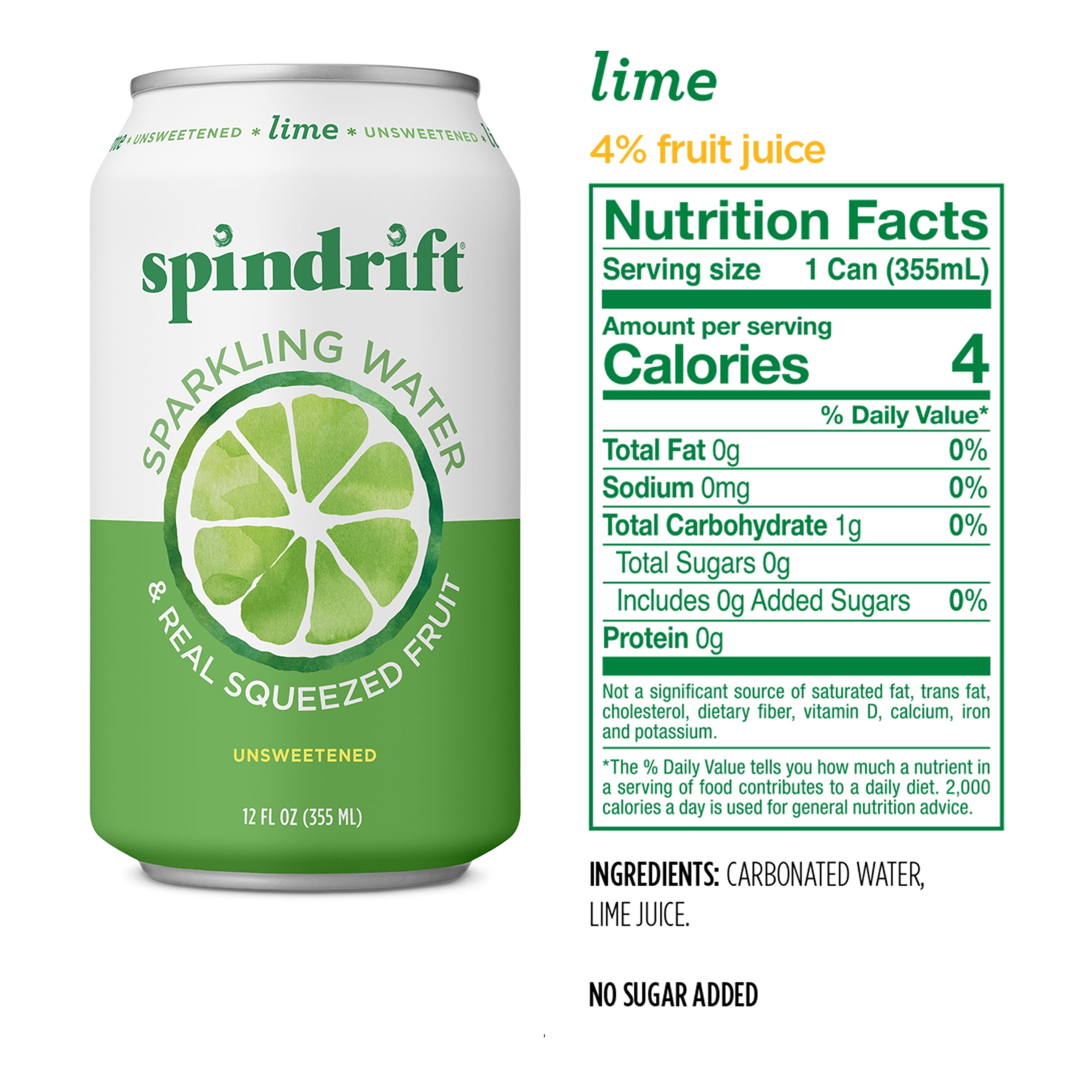 (2 pack) Spindrift Lime Unsweetened Sparkling Water with Real Squeezed Fruit, 12 fl oz, 8 Count