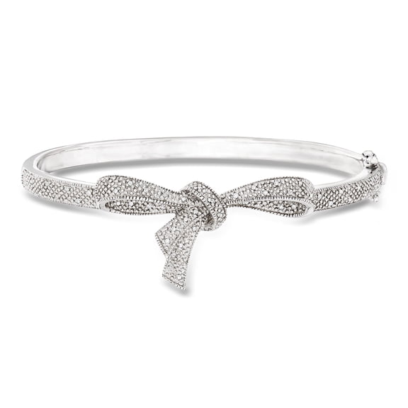 Ross-Simons 0.15 ct. t.w. Diamond Bow Bangle Bracelet in Sterling Silver, Women's, Adult