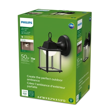 Philips LED 50-Watt Outdoor Weather Resistant Square Wall Lantern, Bright White, Dimmable (1-Pack), Corded Electric