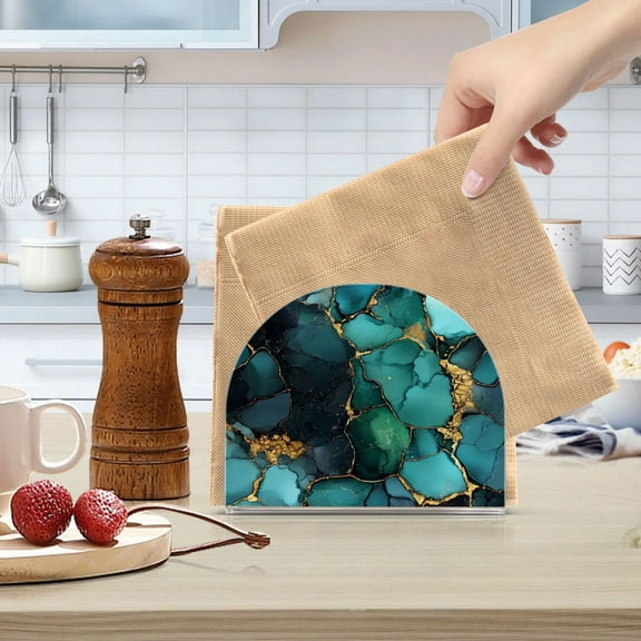 Qxltty Gild Dark Green Marbles Acrylic Napkin Holder Set of 2 Transparent Dining Table Kitchen Cafeteria Home Decor 4.1x4.9x1.97in