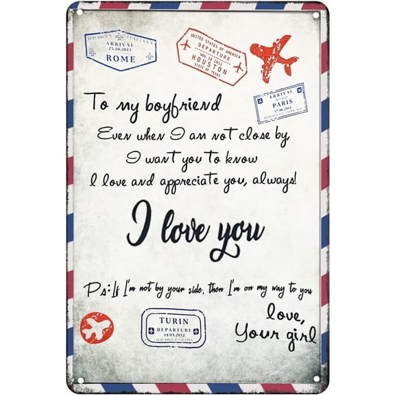 Boyfriend Gift I Love You Vintage Tin Sign to Boyfriend from Girlfriend Sign Boyfriend Birthday Gift for Couple Anniversary, Boyfriend Valentine's Day, for Him 12x8 inches