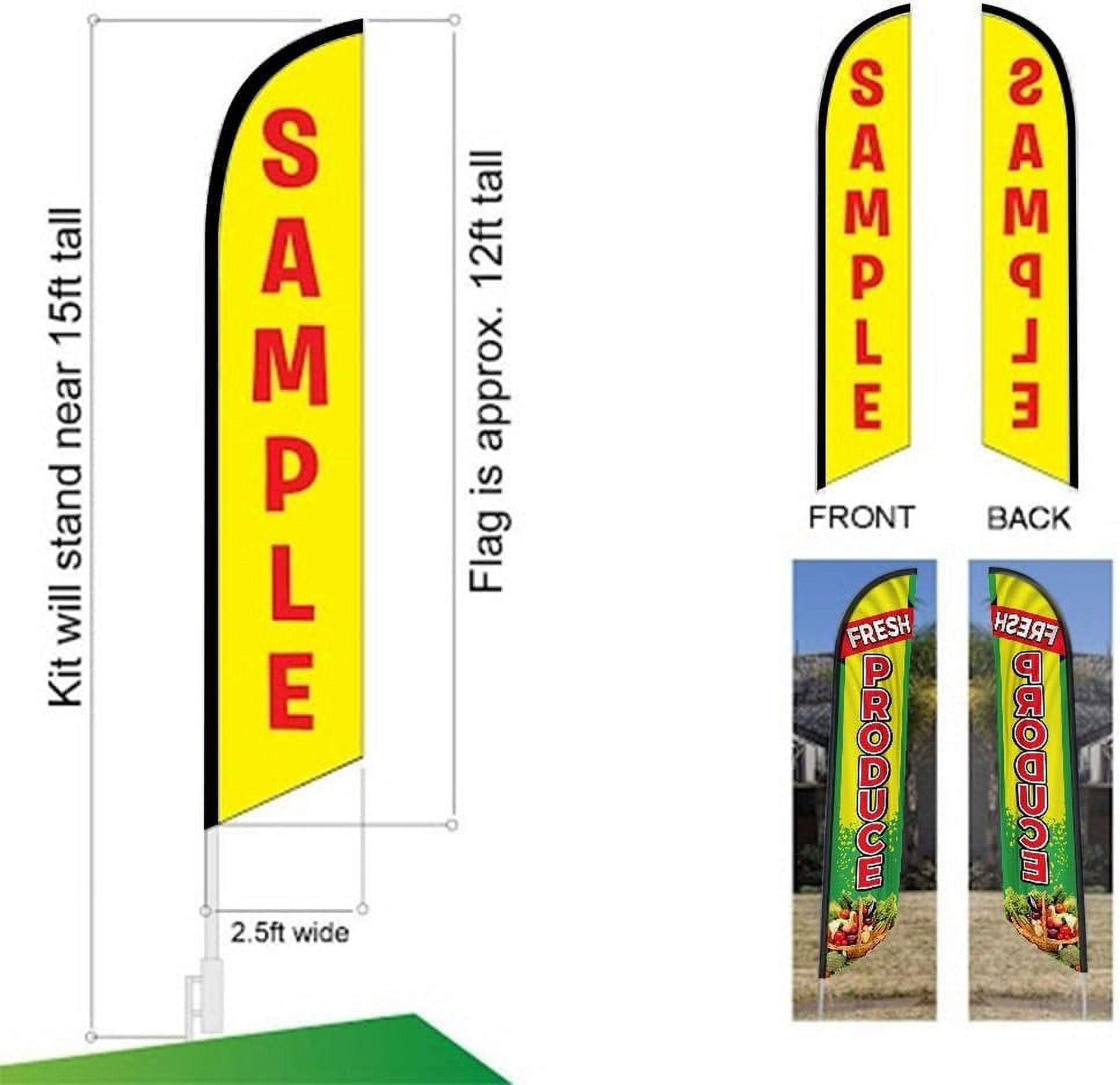 Fresh Produce Advertising Feather Banner Swooper Flag Sign with Flag Pole Kit and Ground Stake