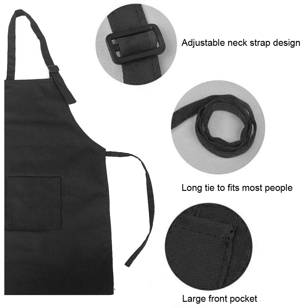 Opromo Colorful Cotton Canvas Kid\'s & Adult\'s Aprons with Pocket, Artist Apron & Chef Apron in Set (Black, 27"L x 22"W/29"L x 24"W)