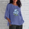 thumbnail image 2 of 2DXuixsh Womens Blouses Fashion Women's Seven Point Sleeve Round Neck Cotton Flower Print Comfortable Casual T Shirt Workout Tops for Women Blue Size S, 2 of 4