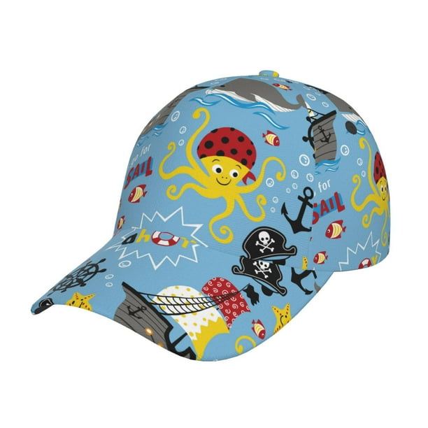 Fotbe Pirate Marine Animals Gorro Clásico de Béisbol, Gorra Ajustable con Broche Snapback, Gorro de Exterior de Algodón Suave