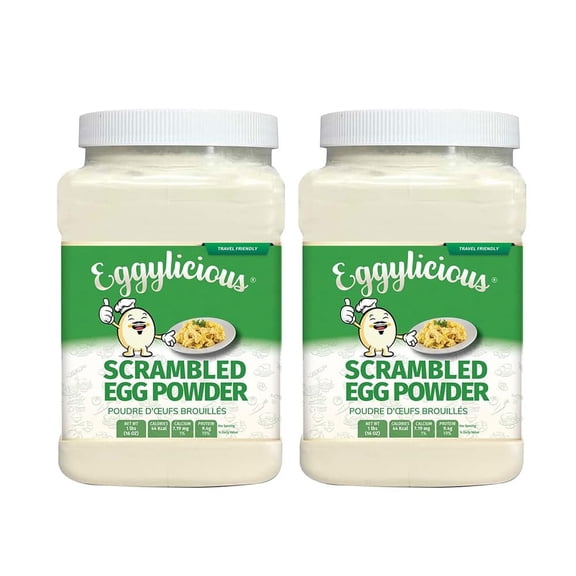 Eggylicious - PACK of 2 - Egg Scramble Mix – Made w/ Hormones Free Whole Eggs/Protein Packed –Easy & Delicious Breakfast - For Outdoors/Camping/Backpacking – Preservatives Free-Easy Storing 1 lb Jar