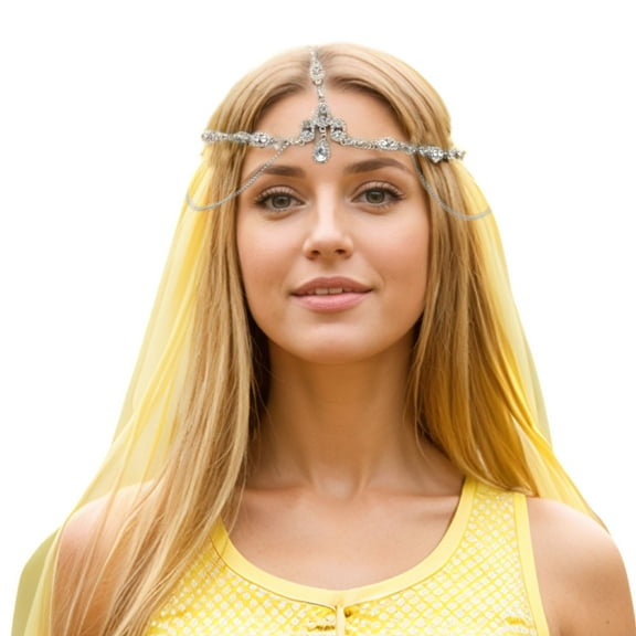 Unique Bargains 1 Pc Headpiece Multi-layered Rhinestone Head Chain Silver Tone