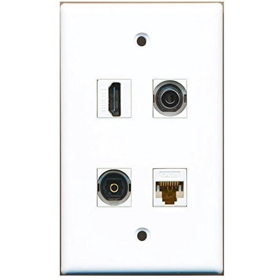 RiteAV - 1 Port HDMI 1 Port Toslink 1 Port 3.5mm 1 Port Cat6 Ethernet White Wall Plate