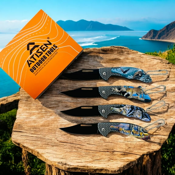 Atisen 4-Piece Folding Pocket Knife Set – Cool Knives for Camping, Hiking, Hunting, and Fishing – Perfect Gift for Men (Mixed Colors)