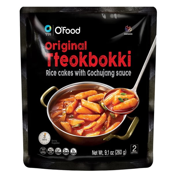 O’Food Original Tteokbokki, Gluten-Free Korean Rice Cakes, Authentic Spicy Korean Street Food Snack, Perfect with Cheese and Ramen Noodles, Ready to Eat, No MSG, No Corn Syrup (Pack of 1)