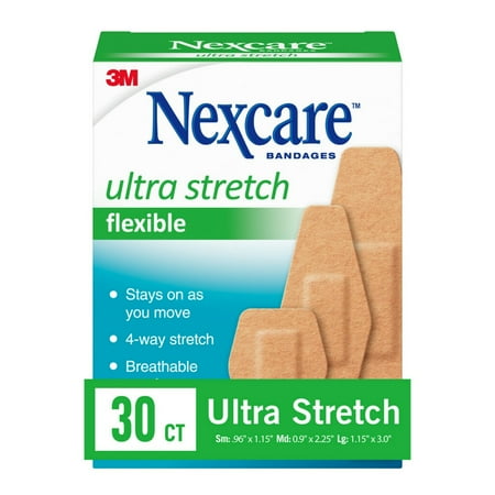 Nexcare Ultra Stretch Flexible Bandages, Assorted Sizes, 30 Count