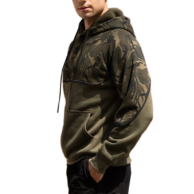MAWCLOS Mens Pullover Camouflage Sweatshirt Drawstring Hoodies Fleece Fall Long Sleeve Hooded Tops Army Green S