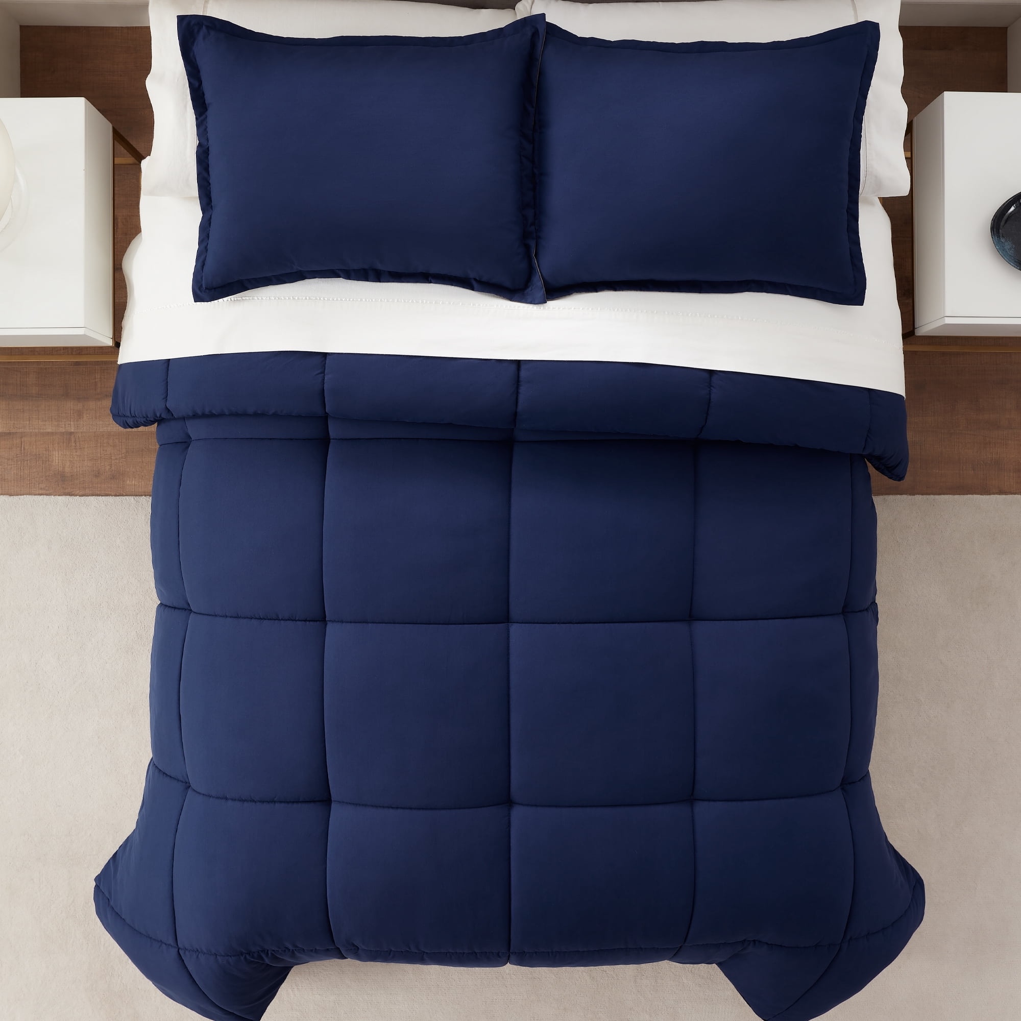Serta Simply 3-Piece Clean Antimicrobial Navy Blue Comforter Set, Full/Queen
