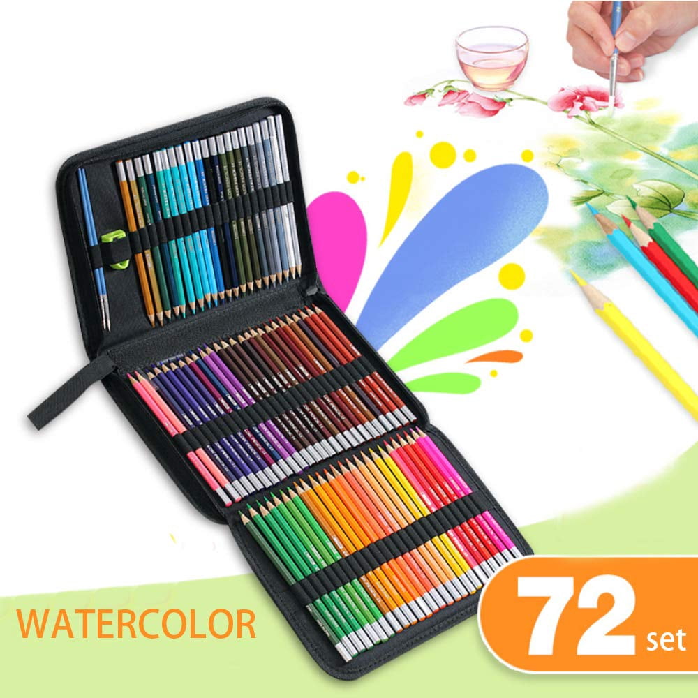 MEGICOT Watercolor Pencils Set of 72 - Includes Colored Pencils, Pencil Sharpener, Water Brush Pen and Zipper Case, Ideal for Adult Coloring Books & Art Pages