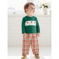thumbnail image 5 of Toddler Baby Girl Christmas Outfit Santa Claus Embroidery Crewneck Long Sleeve Pullover Sweatshirt and Plaid Pants 2Pcs Fall Winter Clothes Set, 5 of 8