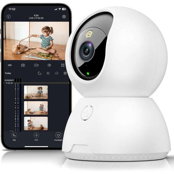 Indoor Camera,  Cameras for   with Motion Detection, Pet Camera Indoor with Phone App, Color Night Vision, 2-Way Audio, Cloud/TF Card Storage, Compatible with Alexa