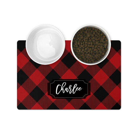 The Navy Knot Personalized Pet Mat - Waterproof & Non-Slip Pet Food Mat with Edges - Cats & Dogs Feeding Mats - Petfood, Water, Dish Bowls Pad - Gifts for Dog & Cat (12x18, Red/White Plaid)