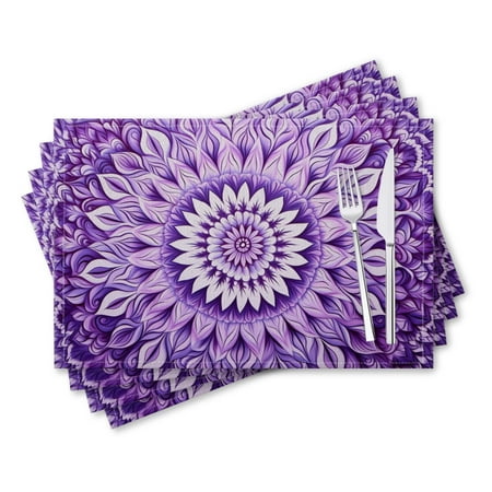 

BaHomeck placemats Set of 4 rectangle Linen Cotton Placemats for Dining Table Washable Heat Resistant 18*12inch Purple Mandala With Intricate Details And Symmetrical Design
