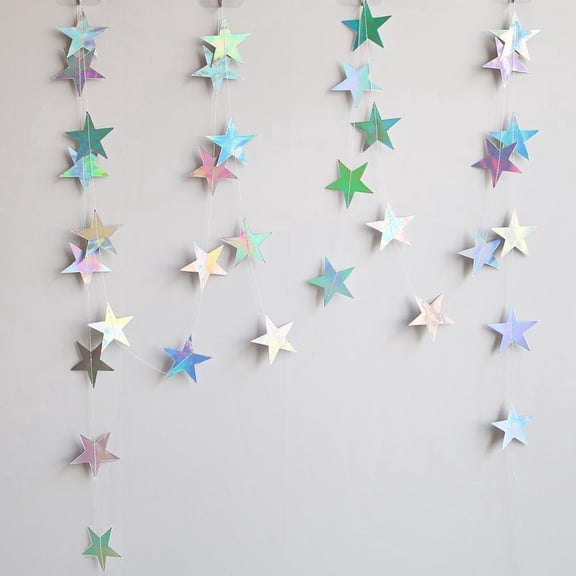 40ft Iridescent Star Garland - Twinkle Hanging Sparkling Star Streamer for Birthday, Wedding & Baby Shower. Glitter Banner Party Backdrop
