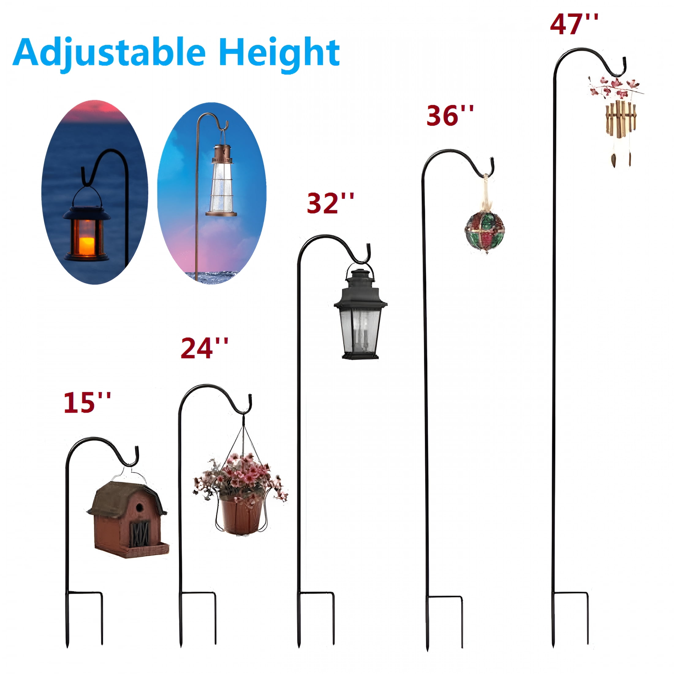 XIBUFE 2026 New Shepherds Hook for Garden,48/36In Tall - 1/2In Thick Hummingbird Bird Feeder Pole Hanging Plants Basket Hanger Light Solar Lantern Mason Jar Wind Chime Wedding Metal,Heavy Duty