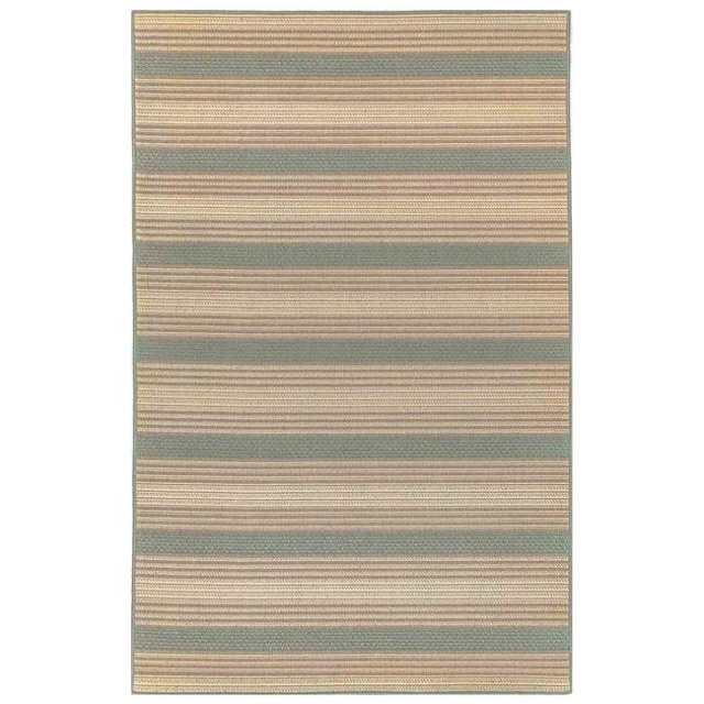 Trans-Ocean Imports RVI69764004 6 ft. 6 in. x 9 ft. 3 in. Liora Manne Riviera Stripe Indoor & Outdoor Rug Wilton Woven Rectangular Rug - Aqua