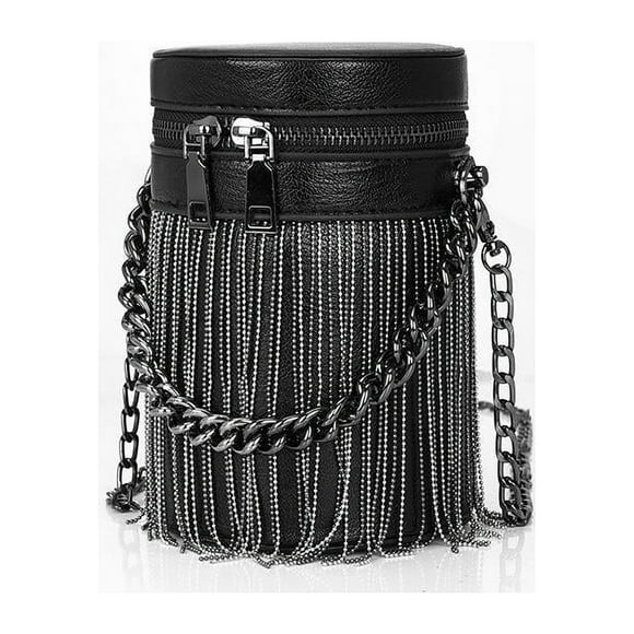 Jinsinto Sac à Franges Punk Y2K Sac à Main Gothique Sac à Franges Sac à Bandoulière pour Femmes Sac à Main Mode Rock Acide Noir