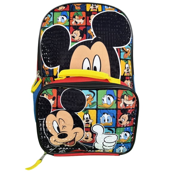 Disney Mickey Backpack for School with Rectangular Lunch Bag, for Kids