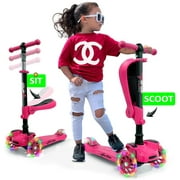 Hurtle ScootKid 3 Wheel Toddler Child Ride On Toy Scooter w/ LED Wheels, Pink